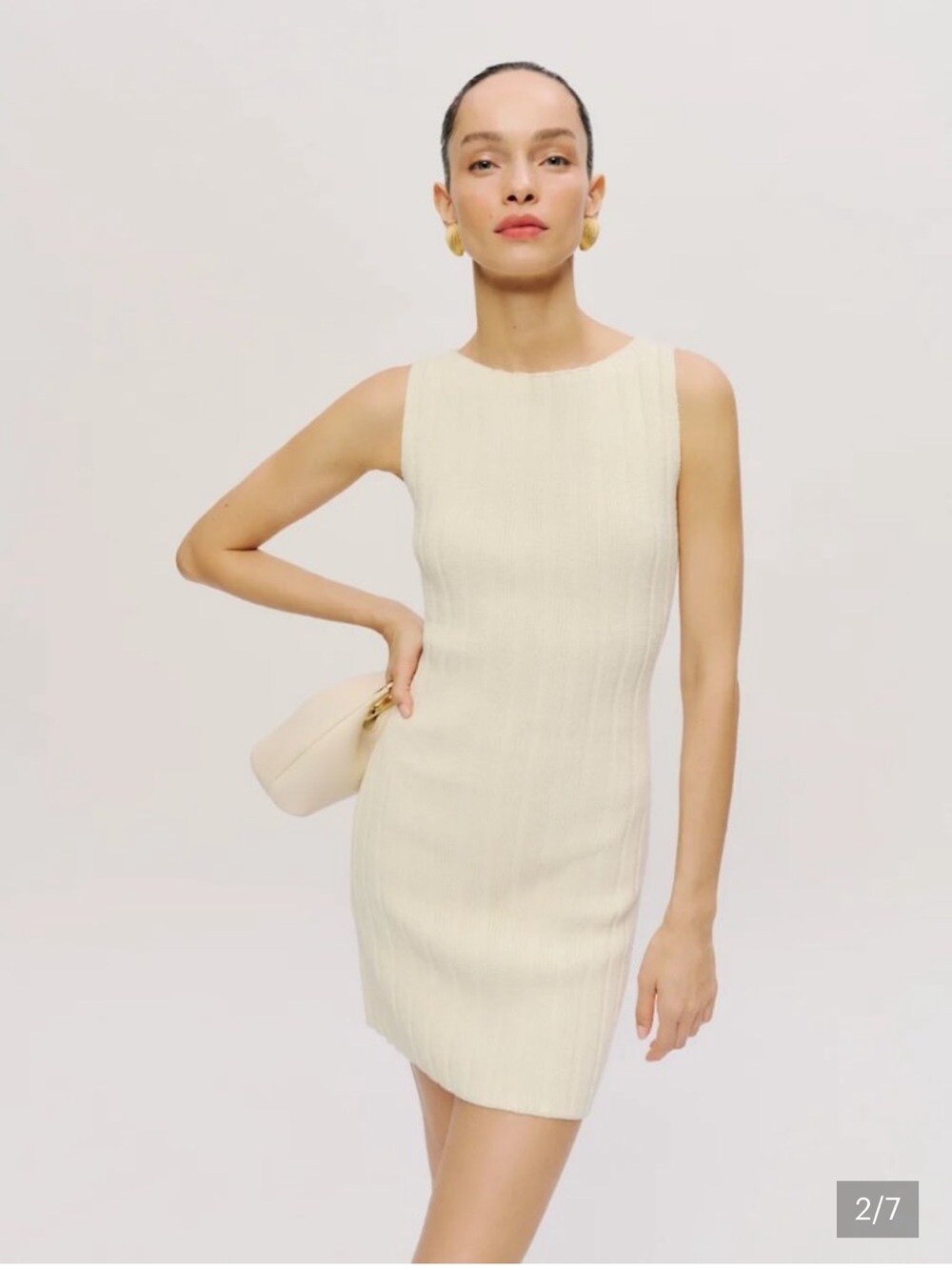 NWOT Reformation Poppy Ribbed Mini Dress in Cream large